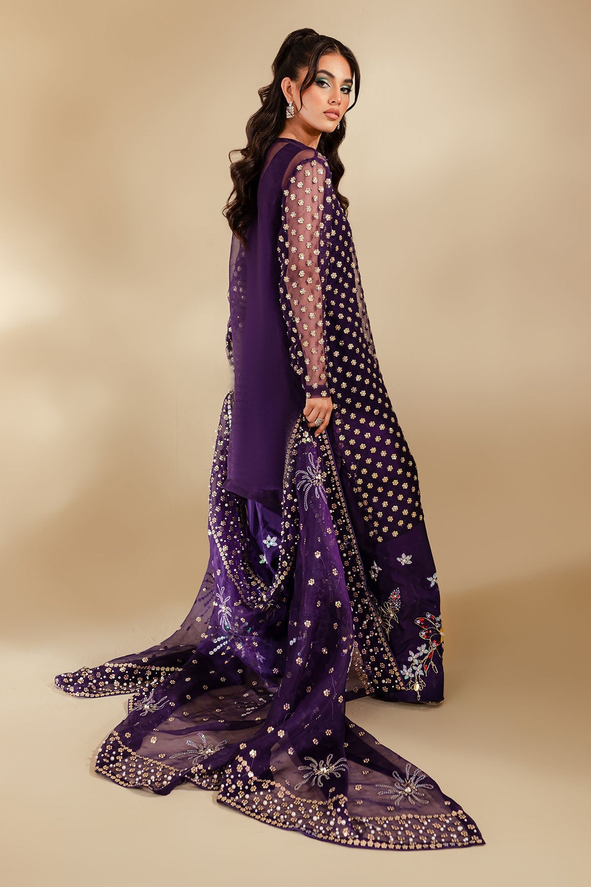Chronveil – Purple Organza Embroidered Ensemble - Image 10