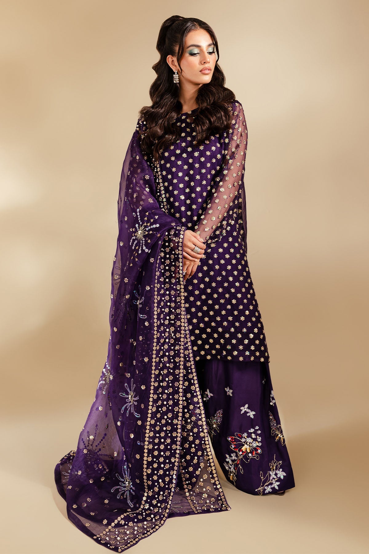 Chronveil – Purple Organza Embroidered Ensemble