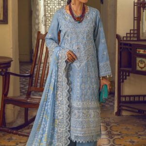 Chronveil – Blue Jacquard Embroidered Lawn Ensemble