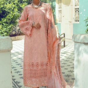 Chronveil – Peach Lawn Embroidered Ensemble
