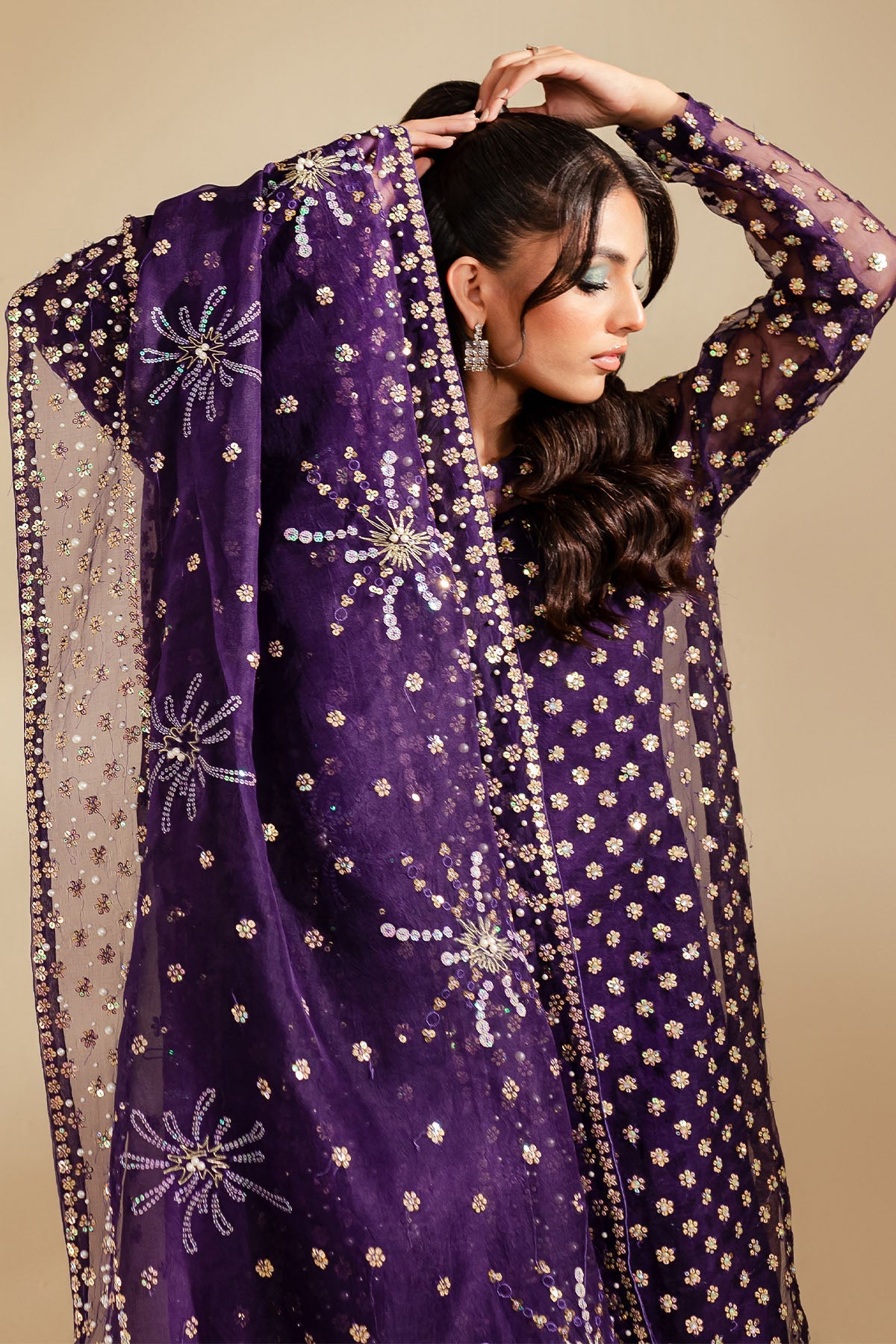 Chronveil – Purple Organza Embroidered Ensemble - Image 2