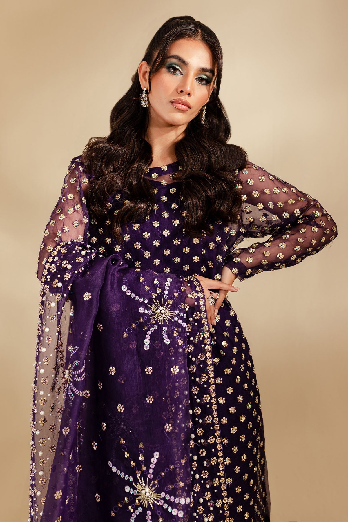 Chronveil – Purple Organza Embroidered Ensemble - Image 4