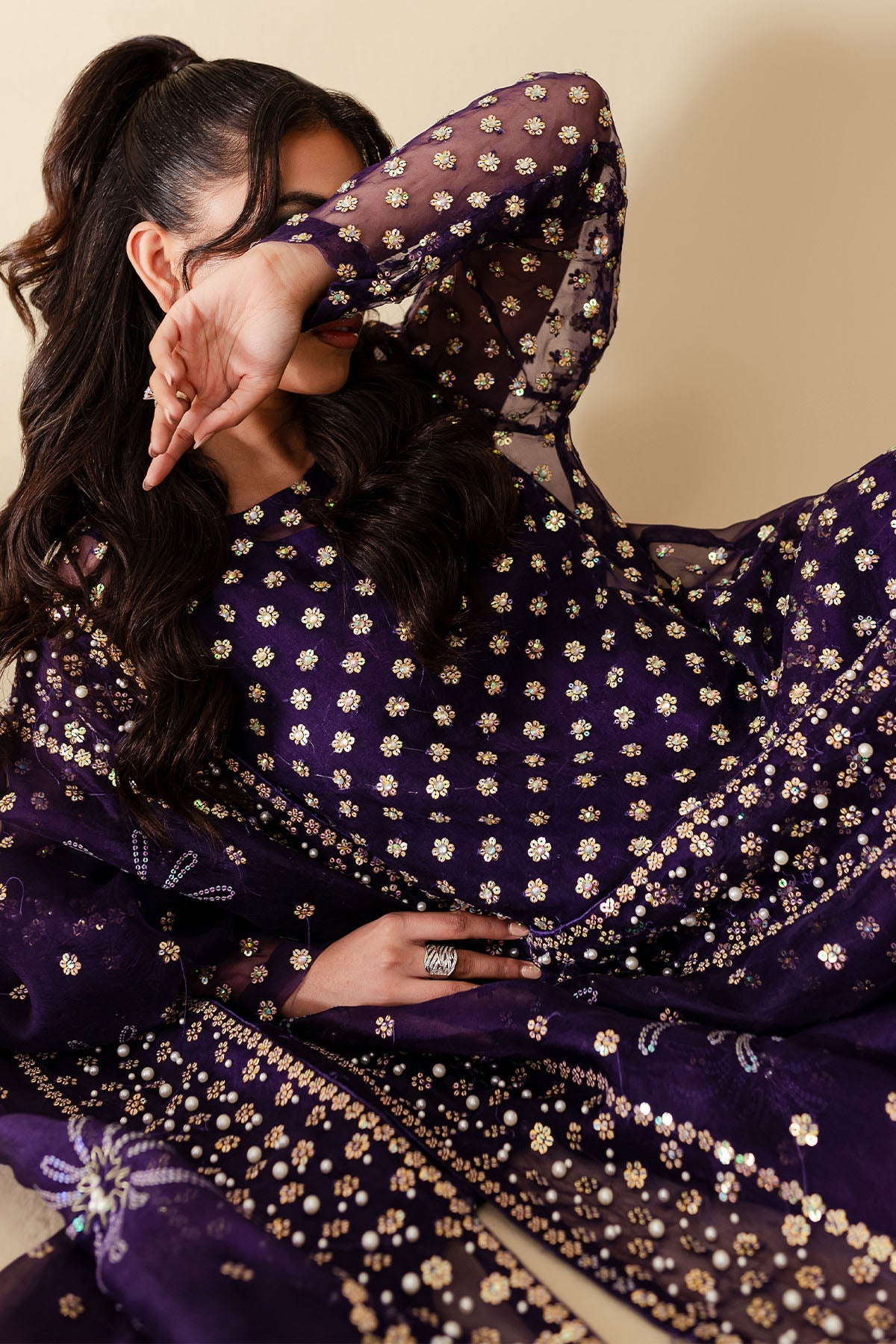 Chronveil – Purple Organza Embroidered Ensemble - Image 7